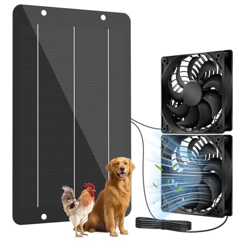 NHZOTUD Solar Powered Fan Kit 12.6 Inch IPX7 Weatherproof, 15W Solar Panel with 2 Waterproof Fans, Intake or Exhaust Air Fan for Outside Backyard Chicken Coops, Greenhouses, Doghouse