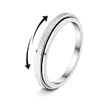 Diamday Fidget Rings for Women Men - 2mm Silver Spinner Stainless Steel Ring for Anxiety Stress Relief Glitter Sandblast Spinning Figit Anxiety Jewelry for Wedding Promise Size 5