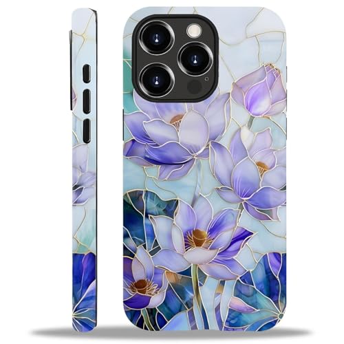 TAMEFOX Case for iPhone 14 Pro,Anti Drop Scratch Frosted Protective Cover Case for Women Girl-Glass Iridescent Lotus Bloom