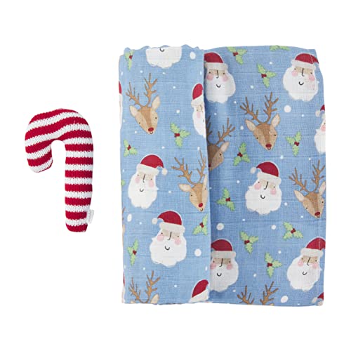 Mud Pie Christmas Swaddle And Rattle Set, Blue, 47" X 47" #TOP1