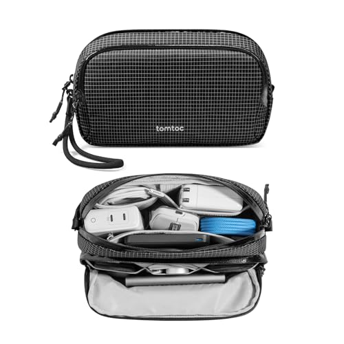 Image of tomtoc Electronic Organizer Travel Case Performance, Water Resistant Dual Compartment Cable Organization Storage Bag for Charger, Cord, Phone, Hard Drive, Power Bank, Accessories Travel Essentials