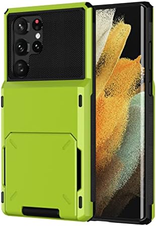 YAGELANG Case for Samsung Galaxy S22 Ultra, Flip Door Hidden Credit Card Holder Shockproof Wallet Case Dual Layer Armor Case TPU Bumper Protective Phone Cover 6.8 inch,Green