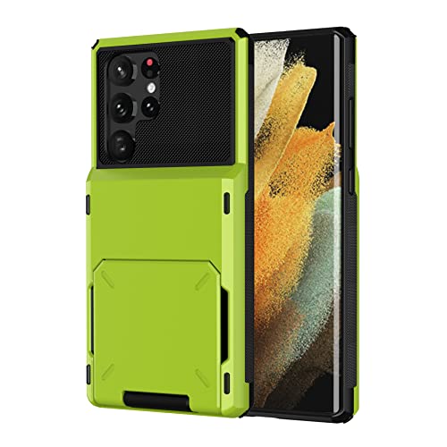 Yagelang Case For Samsung Galaxy S22 Ultra, Flip Door Hidden Credit Card Holder Shockproof Wallet Case Dual Layer Armor Case Tpu Bumper Protective Phone Cover 6.8 Inch,Green #TOP3