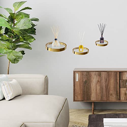 Yols Small Floating Shelf - Round Gold Metal Frame With Clear Acrylic - Wall Mounted Hanging Decorative Shelves For Kitchen, Living Room, Bedroom, Bathroom, (Set Of 3 S/M/L) #TOP6