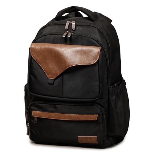 Image of FlyDad - FirstBorn Men's Diaper Backpack, Stylish Diaper Backpack, Dad Diaper Bag, Mens Diaper Bag w/ 21 Compartments, Changing Mat, & Insulated Milk Pockets for Bottles (4oz), Brown Leather Accents