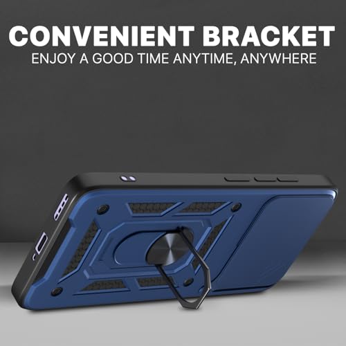 Image of Outlouders Back Cover for Realme 16 Pro 5G | D10 Tough Armor 360 Protection Case with Sliding Camera Shield & Ring Holder Stand Bumper Case (Blue)