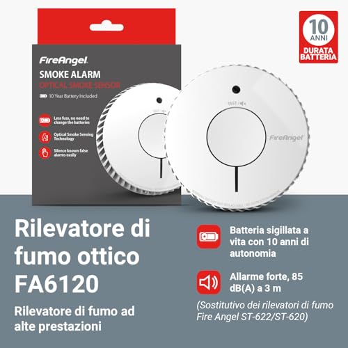 Fireangel Rilevatore Fumo Ottico Q-Label - Allarme Antincendio Con Batteria Da 10 Anni Per Casa, Pulsante Test/Silenzioso - Sostituto Modelli ST-622/ST-620 - Sensore Fumo Precoce - Bianco - 3