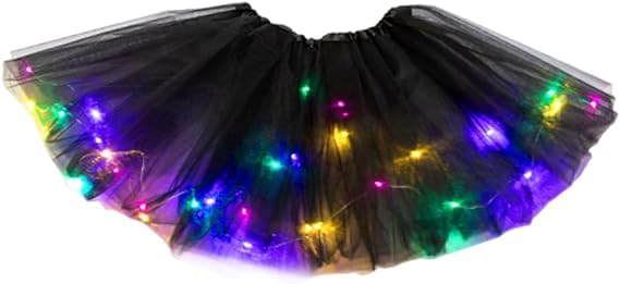 Womens LED Tutu Skirts Light Up Ballet Dance Tulle Skirt Glow Dance Skirts for Party Costume (US Alpha One Size Regular Regular Black)