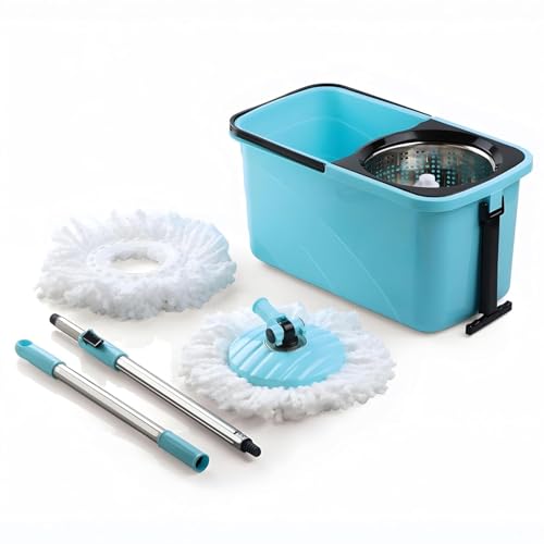 Image of Spin Mop Bucket Set with Stainless Steel Wringer, 360 Rotating Microfiber Mop Head, Adjustable Telescopic Handle, Floor Cleaning System for Home, Kitchen, Bathroom & Office