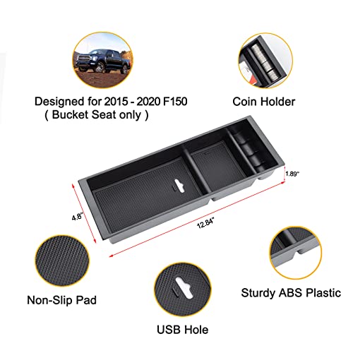 Jdmcar Center Console Organizer Compatible With 2015-2020 Ford F150 / 2017-2022 F250 F350 Superduty Accessories, Abs Material Insert Tray Storage Box- (Full Console W/Bucket Seats Only)- Black #TOP1