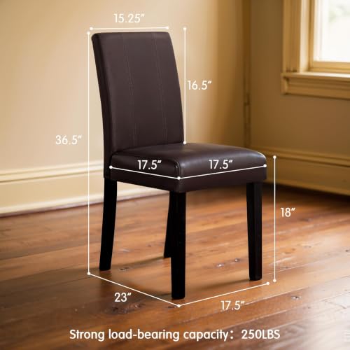 Image of CHUN YI Dining Chairs Set of 2, Faux Leather Dining Room Chairs, Upholstered Modern Kitchen Parsons Chairs for Dining Room with Sturdy Wood Legs, Brown