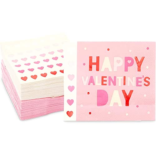 Sparkle and Bash 3-Ply Valentine Napkins - Decorative Heart Design Party Supply - Soft Absorbent Disposable Napkins - Pack of 100, 5 x 5 in, Pink