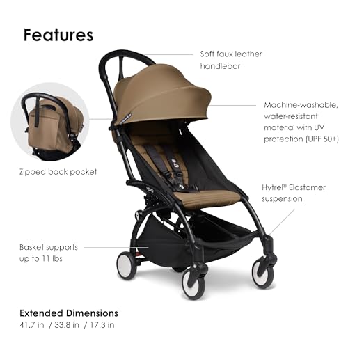 Image of BABYZEN YOYO Stroller Combo - Lightweight, Compact , Foldable Stroller- Multiple Recline positions, Travel friendly, 5 point harness- Suitable for baby weighing upto 22kgs - Includes Black frame with seat cushion and matching canopy (Toffee)