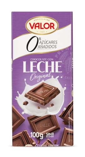 Valor - Chocolate con Leche Sin Azúcares Añadidos, 100 g | Chocolate con leche sin azúcares añadidos y chocolate sin gluten, tableta de 100 g