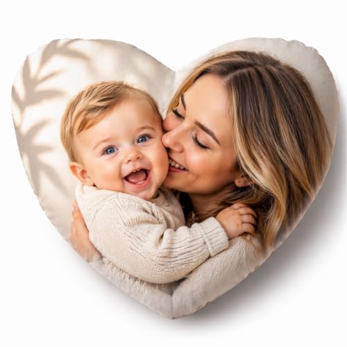 SeeSee Cuscino Personalizzato Cuore con Foto e Dedica 40x40 cm