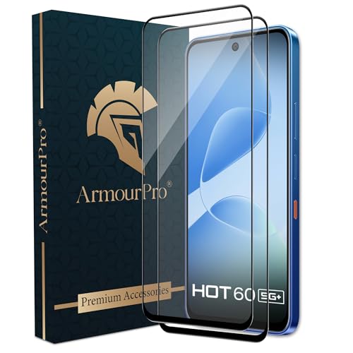 Image of ArmourPro Military Grade Gorilla Tempered Glass Compatible For Infinix Hot 60 5G (6.7 Inch) With Easy Installation Kit for Smartphone| Edge To Edge Coverage | Black, Pack of 2