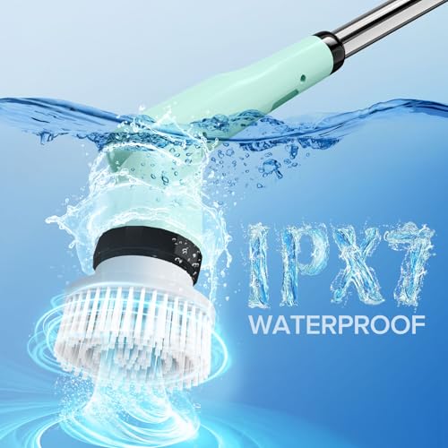 Image of Dreazu Electric Spin Scrubber, IPX7 Electric Cleaning Brush with 7 Replaceable Brush Heads & Retractable Handle, 2-Speed Adjustable Spin Scrubber for Bathroom, Bathtub, Kitchen, Tile Floors