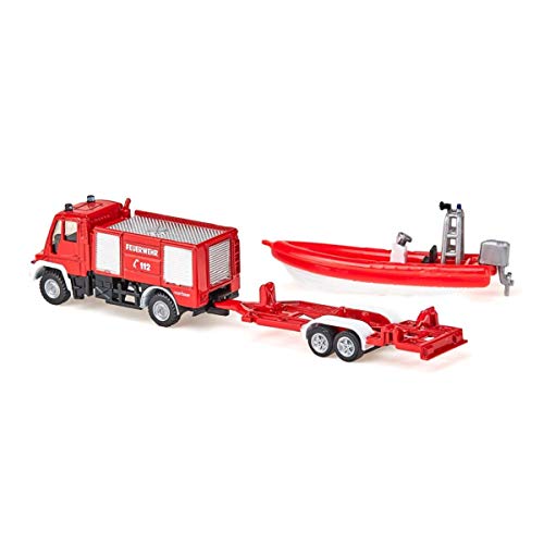 siku 1636, Feuerwehr Unimog mit Boot, Metall/Kunststoff, Rot, Schwimmfähiges Boot – Bild 4