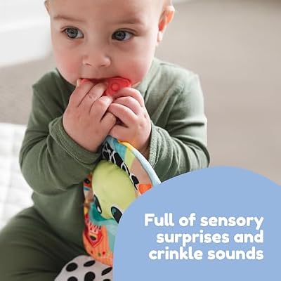 Lamaze Finlees Look Book - Interactive Crinkle Book for Sensory and Developmental Play - Clip on for Stroller, Car Seat or Diaper Bag - High Contrast Touch and Feel Baby Books - Ages 6 Months and Up