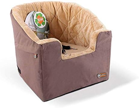K&H Pet Product Bucket Booster Dog Car Seat with Dog Seat Belt for Car, Washable Small Dog Car Seat, Sturdy Dog Booster Seats for Small Dogs, Medium Dogs, 2 Safety Leashes, Small Tan/Tan