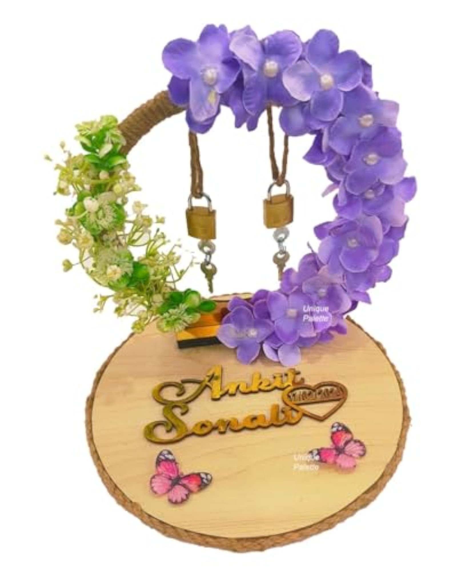 Purple Engagement Wedding Ring Platter with Customized Name
