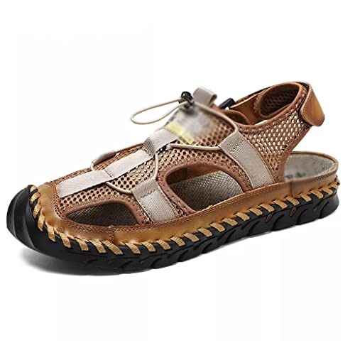 OAQZGBVK Mens Sandals Leather Sandals Men Outdoor Casual Lightweight Beach Sandals Men Shoes Large (Color : Brown, Size : 9) (Brown 8.5)