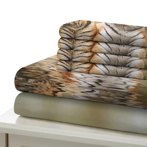 Housse de couette tigre imprimé 3D microfibre parure lit 1 place