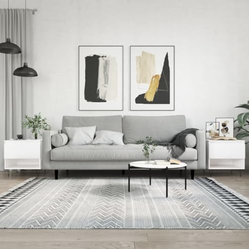 Table basse blanc brillant 50x46x50cm avec tiroir et compartiment