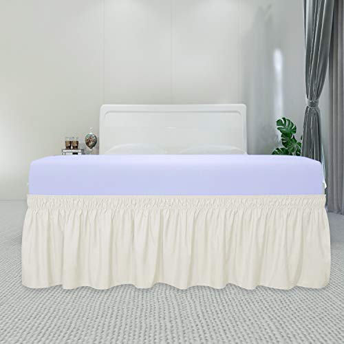 PureFit Wrap Around Ruffled Bed Skirt with Adjustable Elastic Belt - 14 Inch Drop Easy to Put On, Wrinkle Free Bedskirt Dust Ruffles, Bed Frame Cover for Queen, King and C-King Size Beds, Ivory - Thumbnail 2