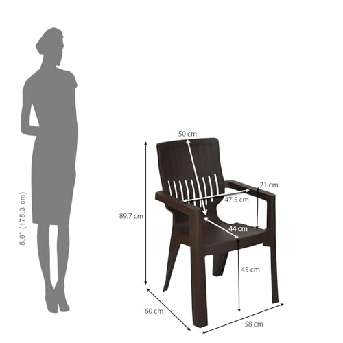 Image of Nilkamal Ortho Comfort Plastic Chair with Arm | 3 Year Warranty | Stackable Chair for Home, Living Room, Dining Room, Cafe & Balcony | Ergonomic Back Support | Indoor & Outdoor Use | Season Rust Brown