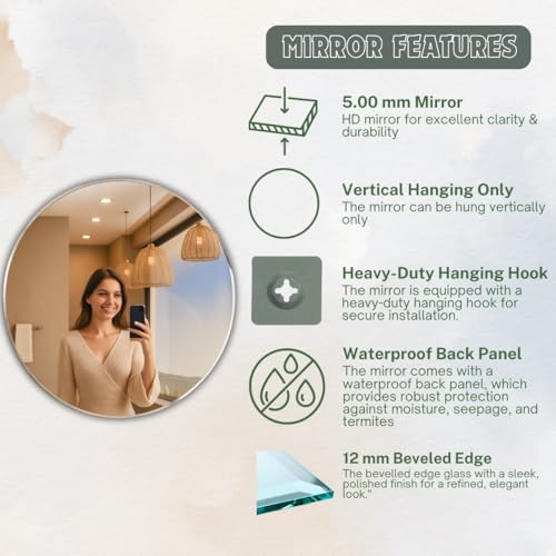 Image of 18x18 Inch Frameless Round Mirror for Wall /Beveled Glass with Smooth Edges /Mirror for Bathroom /Bedroom /Living Room /Entryway /Dressing Room /Unframed Decorative Mirror | BM1818A7