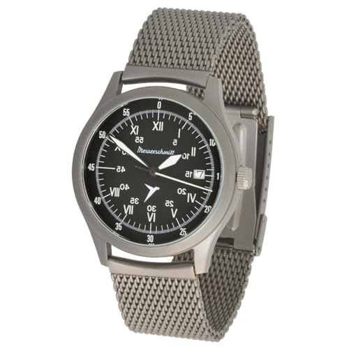 Messerschmitt Unisex Quartz Aviator Watch ME1285-M Sextant 5ATM Swiss Ronda 515 Movement with Milanese Strap