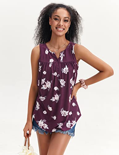 Ekouaer Nursing Shirt For Breastfeeding Double Layer Maternity Tank Tops Sleeveless Button Down Pregnancy Clothes Plus Size Purple Flower Xx-Large #TOP3