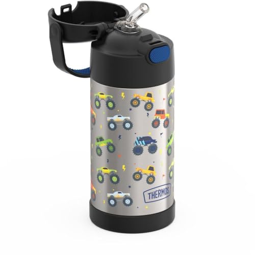 Image of THERMOS FUNTAINER Water Bottle with Straw, 12oz, Monster Trucks