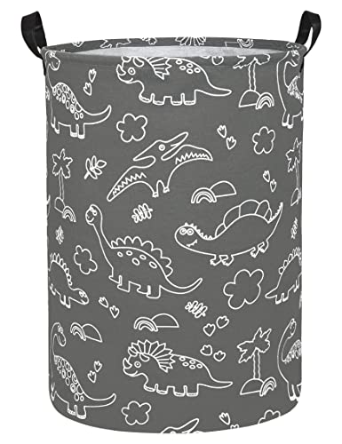 Image of NRMEI Round Storage Basket Laundry Basket Foldable Waterproof Coating Nursery Hamper for Living Room Bedroom and Clothes Toys(Round Line Dinosaur),19.7inchH x 15.7inchD inches