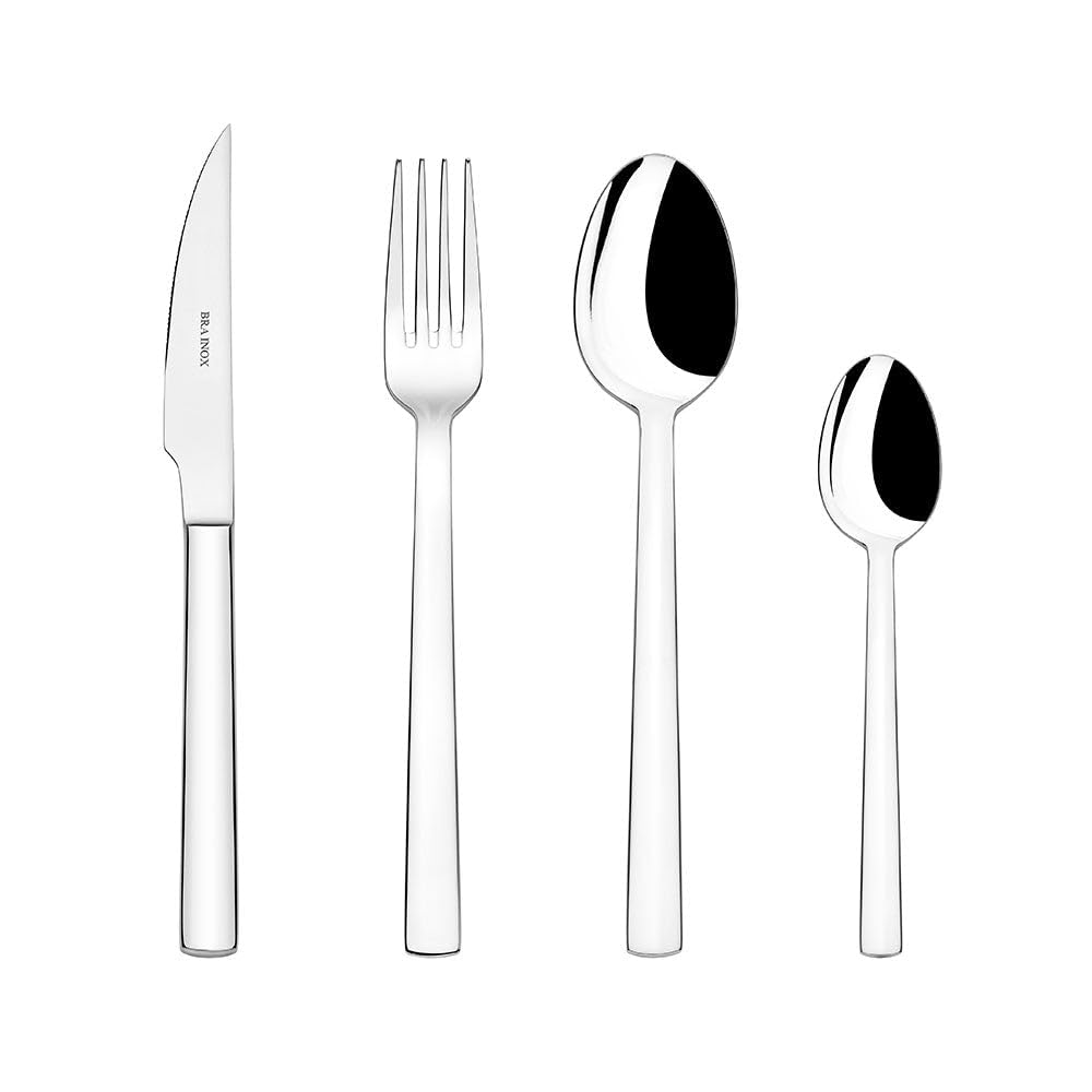 BRA Toscana | Set cubiertos 24 piezas, acero inoxidable 18/10, acabado pulido brillante, aptas para lavajillas, 3,5 mm espesor, con cuchillo chuletero