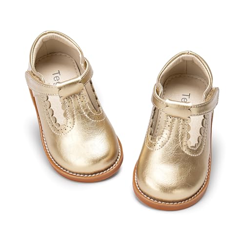 Tegeek Girls Mary Jane Shoes - Vintage School Party Dress Oxford Flats for Toddlers and Little Kids, Gold