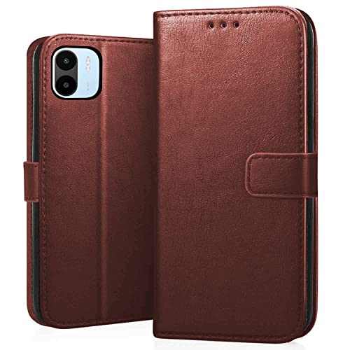 Image of CEDO Flip Cover for Redmi A1 / Redmi A2 (4G) | Leather Finish | Inside Pockets & Inbuilt Stand | Shockproof Wallet Style Magnetic Closure Back Case Flipcover (Brown)