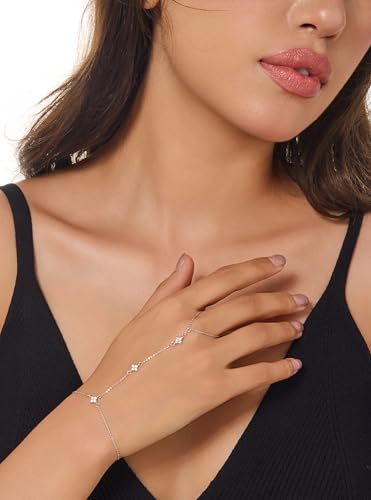 Gold Bracelets for Women 14K Gold Plated Hand Chain Bracelet Dainty Trendy Ring Chain Bracelet Charm Link Adjustable Cubic Zirconia Hand Bracelets Jewelry Gifts for Women