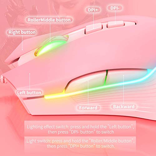 Simgal Rgb Gaming Mouse Wired, Usb Optical Computer Mice With Rgb Backlit, 6 Adjustable Dpi Up To 6400, Ergonomic Gamer Laptop Pc Mouse With 7 Programmable Buttons For Windows Vista Linux (Pink) #TOP5
