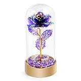 LG Louis Garden Gold Foil Rose and Led Light in Glass Dome on Golden Base,Artificial Flower...