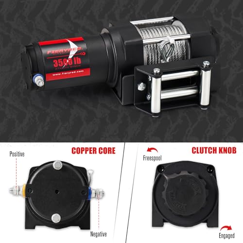 FieryRed ATV/UTV Winch- 12 V 3500LBS Electric Winch with Steel Cable, Wire and Wireless Remote Control, Roller Fairlead, IP67 Waterproof by FIERYRED - Image 6