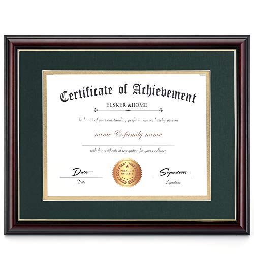 Image of ELSKER&HOME 8.5x11 Diploma Frame with Green Mat,Real Wood Cherry
