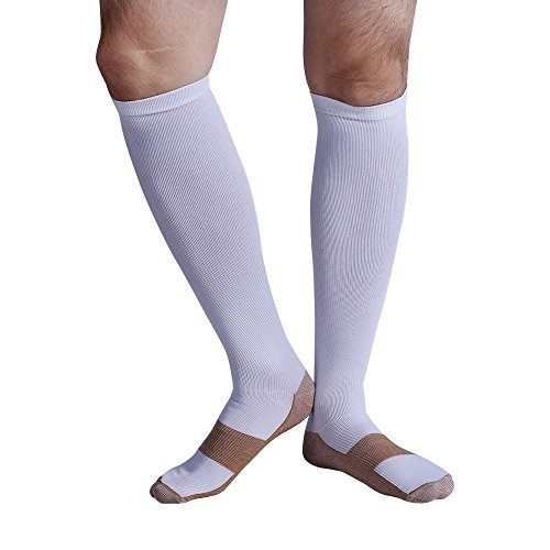 Bcurb Graduated Compression Socks (1 Pair) Women Men for Medical Sports Travel (White/Copper, "Large/X-Large")