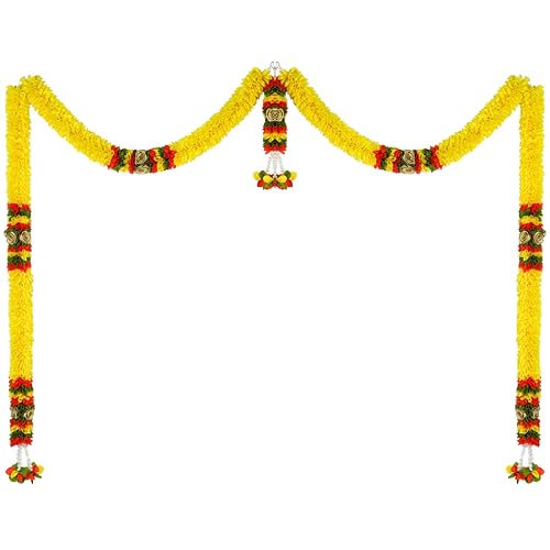 Image of Amazon Brand Umi - Toran for Main Door Entrance, Bandarwal for Festival, Pooja Mandir & Wedding, Handmade Traditional Flower Hanging for Home & Office Decor (42 inches 24 inches) Yellow