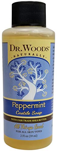 Dr. Woods Travel Trial Size Bottle, Peppermint Body Wash Soap with Shea Butter, 2 ounce