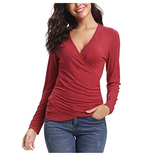 Abollria T-Shirt Manga Larga para Mujer Camisetas Deportivo y Casual Tops Cuello-V