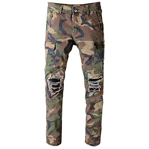 Jeans Pantalon Herren Camouflage Bedruckte Patchwork Militär Biker Jeans...
