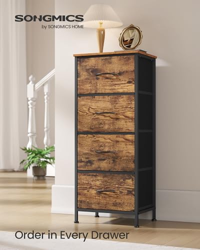 Image of SONGMICS BELLAH Collection - Dresser for Bedroom, Chest of Drawers, Storage Organizer Unit, Closet, Entryway, Steel, 4 Drawers, Industrial, Rustic Brown and Ink Black ULGS314B02S