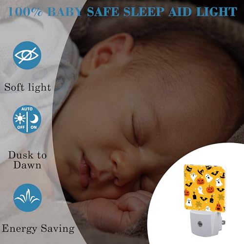 Image of Halloween Pumpkin Bat Black Cat and Ghost Night Light for Kids, LED Night Light Plug into Wall with Dusk to Dawn Sensor for Girls Boys Room Decor, Hallway, Kitchen, Bathroom, Nursery, Stairs
